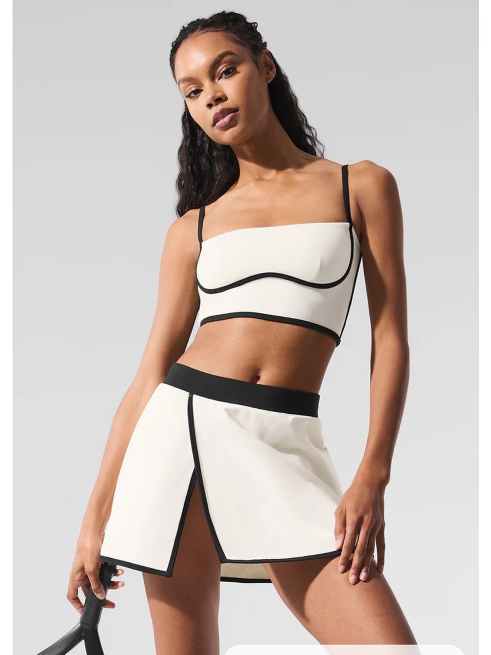 ALO Yoga Cream Mini Skirt with Black Contrast Trim